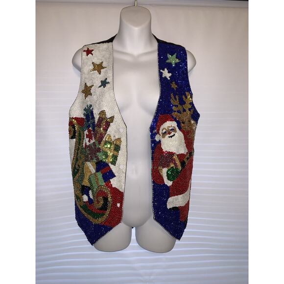 Ugly Christmas Sweater Sequin Vest Vintage 80s 90s - Picture 2 of 8